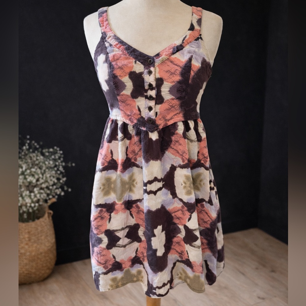 Anthropologie Lilka Multicolor Mini  Dress XS smocked back